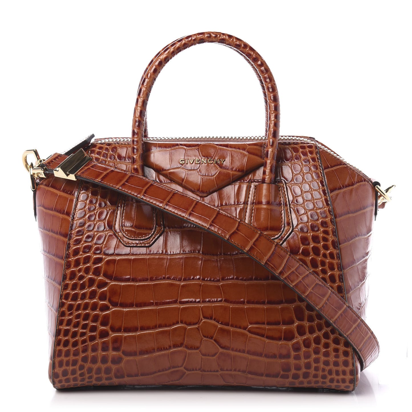 Calfskin Crocodile Embossed Small Antigona Cognac