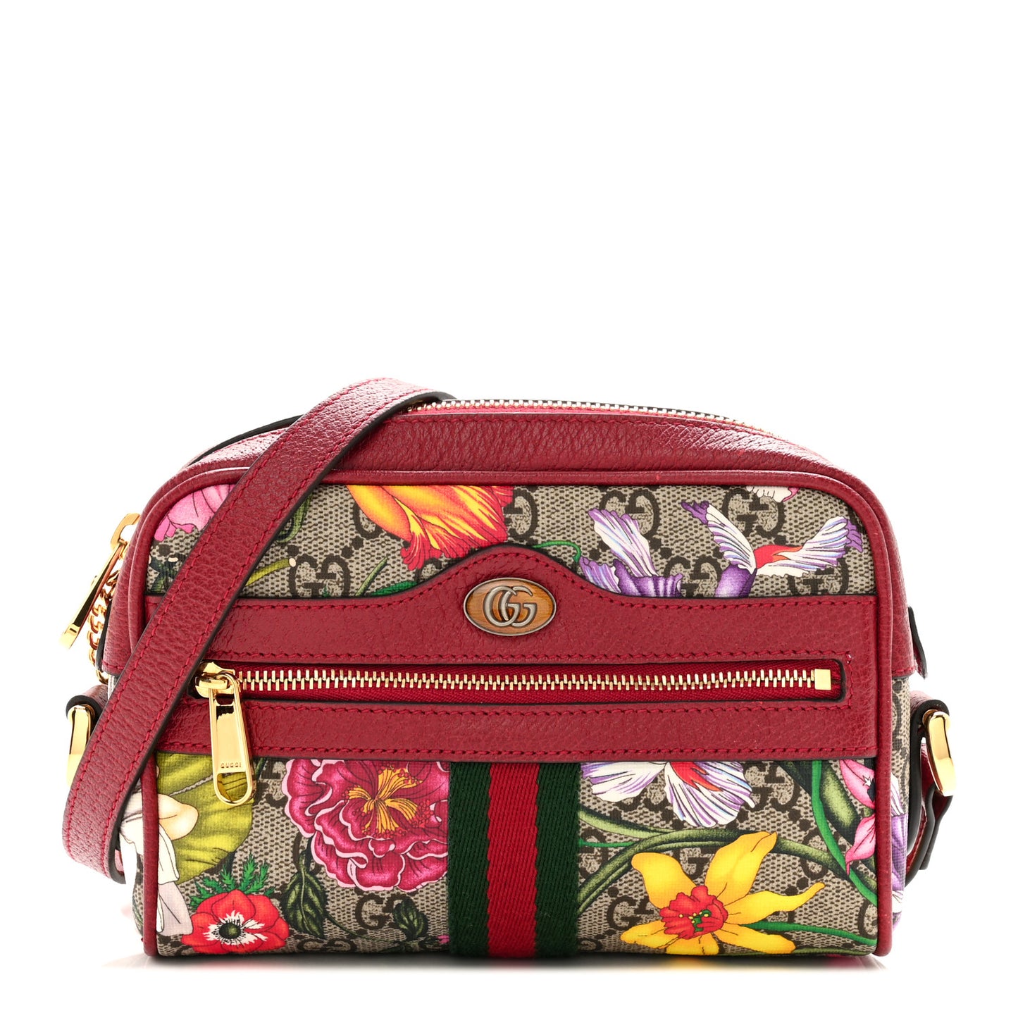 GG Supreme Monogram Flora Web Mini Ophidia Shoulder Bag Red
