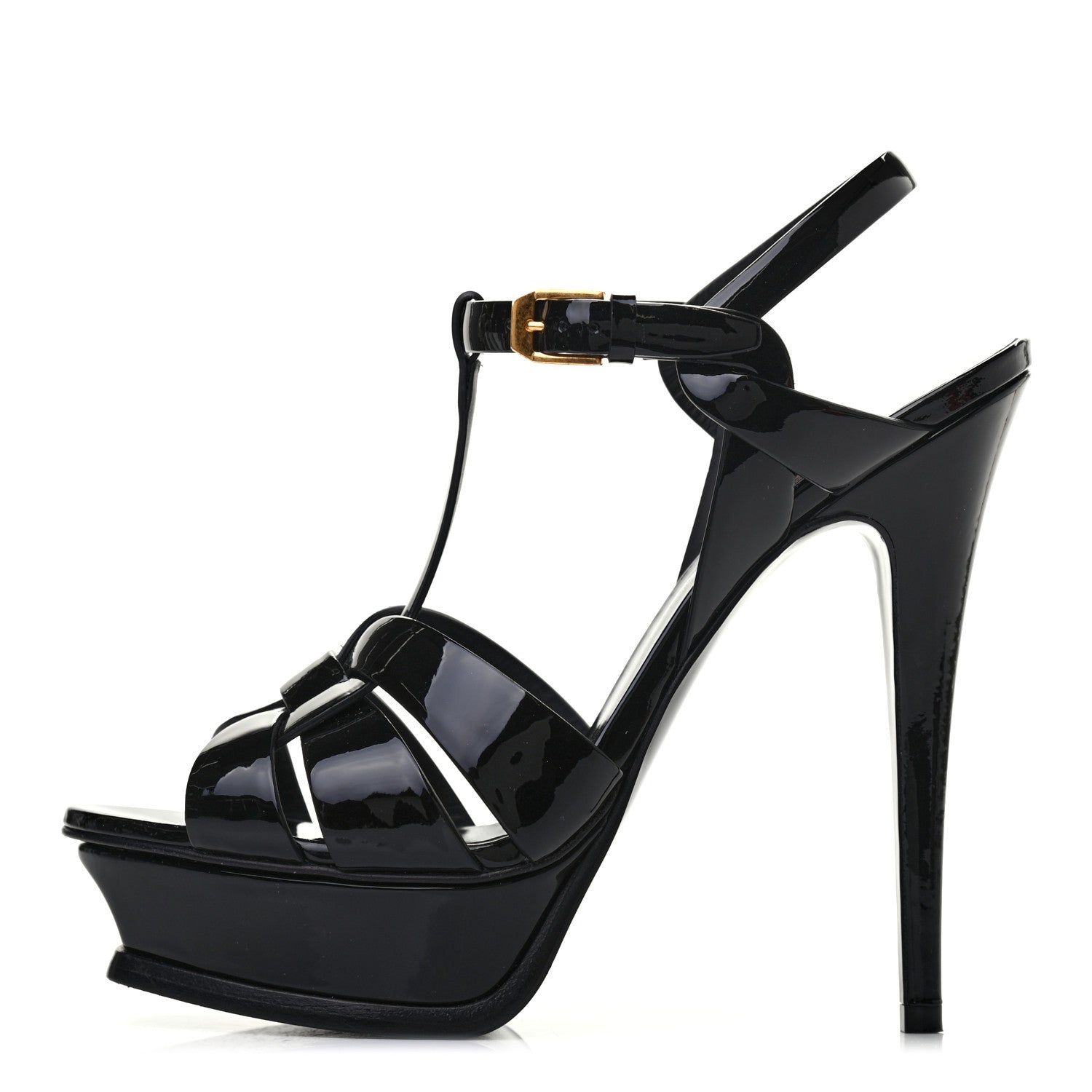 Saint Laurent Patent Tribute 105 Platform Sandals 38 Black 1 of 6