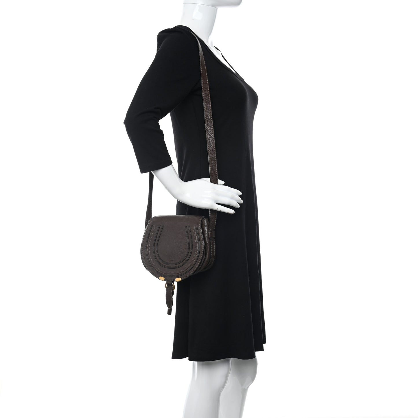 Calfskin Mini Marcie Round Crossbody Bag Coffee Shot