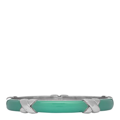 Tiffany Sterling Silver Enamel Signature X Bangle Bracelet Blue 1 of 3