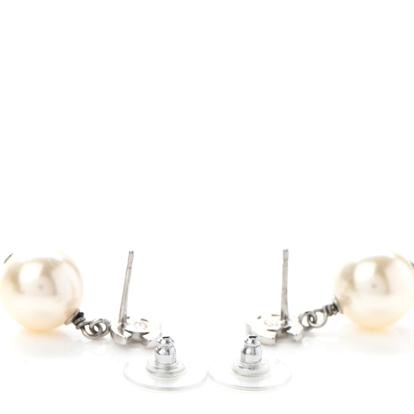 Crystal Pearl CC Drop Earrings Silver