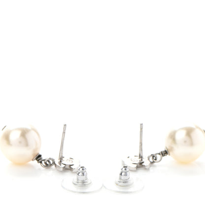 Chanel Crystal Pearl CC Drop Earrings Silver 3 of 4