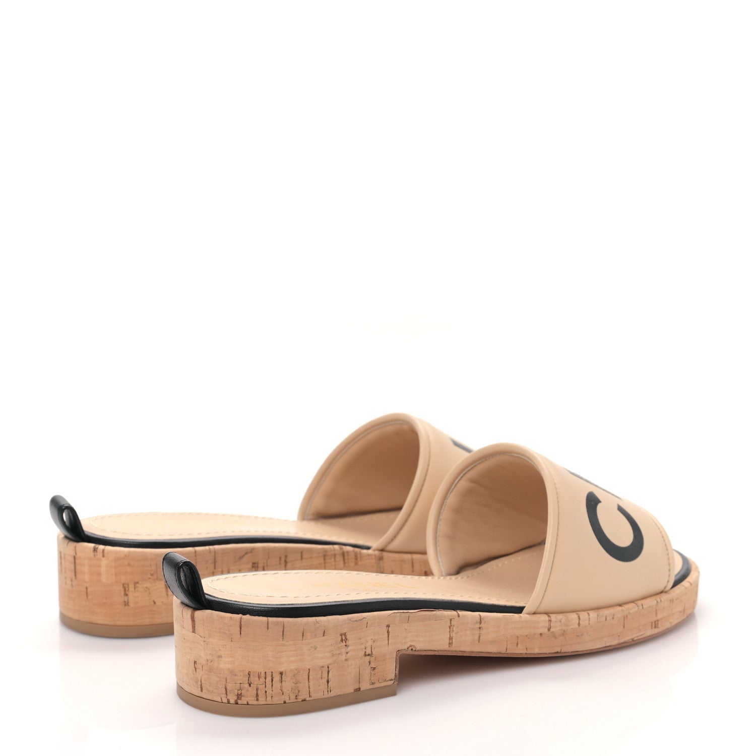 Chanel Calfskin Cork Logo Mule Sandal 38 Beige Black 4 of 8