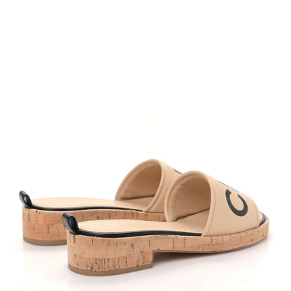 Chanel Calfskin Cork Logo Mule Sandal 38 Beige Black 4 of 8