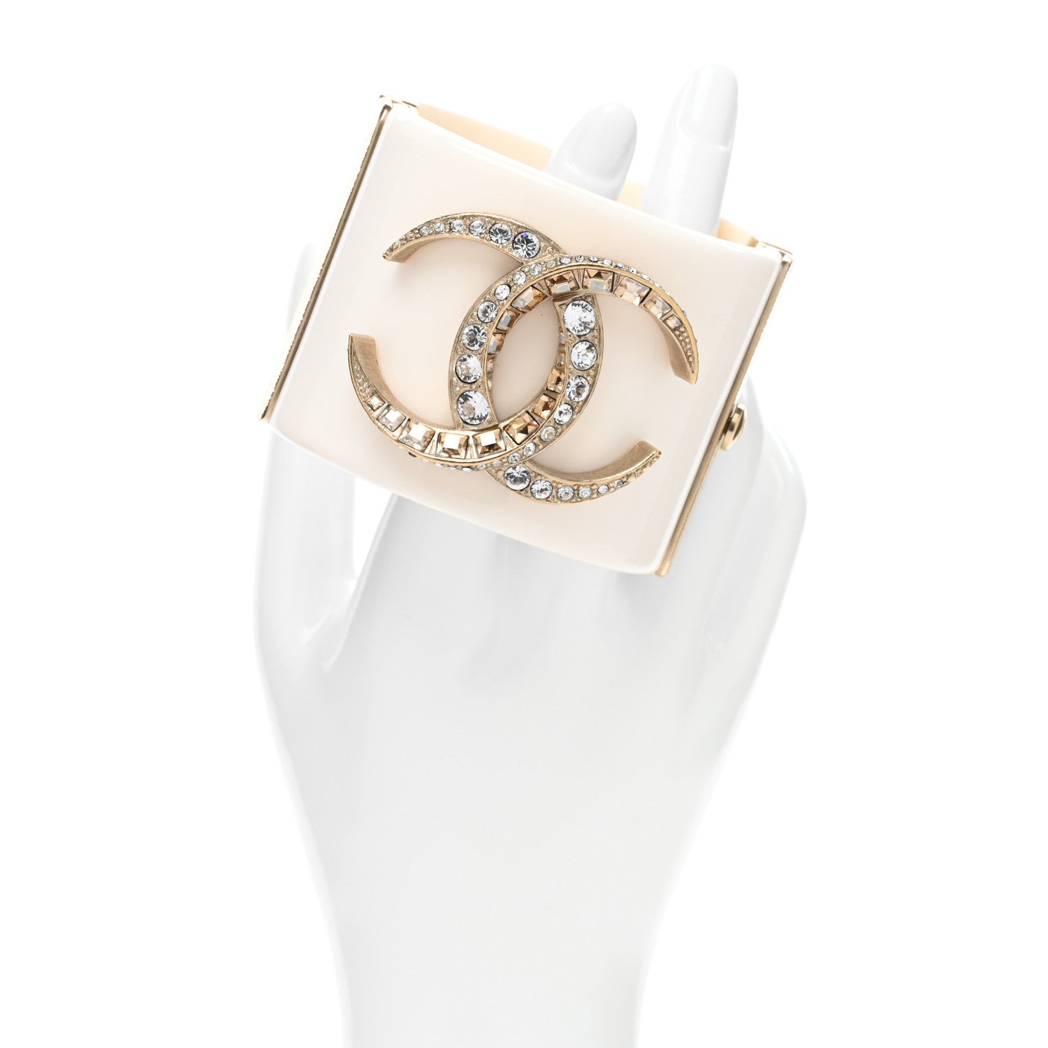 Chanel Resin Baguette Crystal Dubai CC Cuff Bracelet White Gold 2 of 5