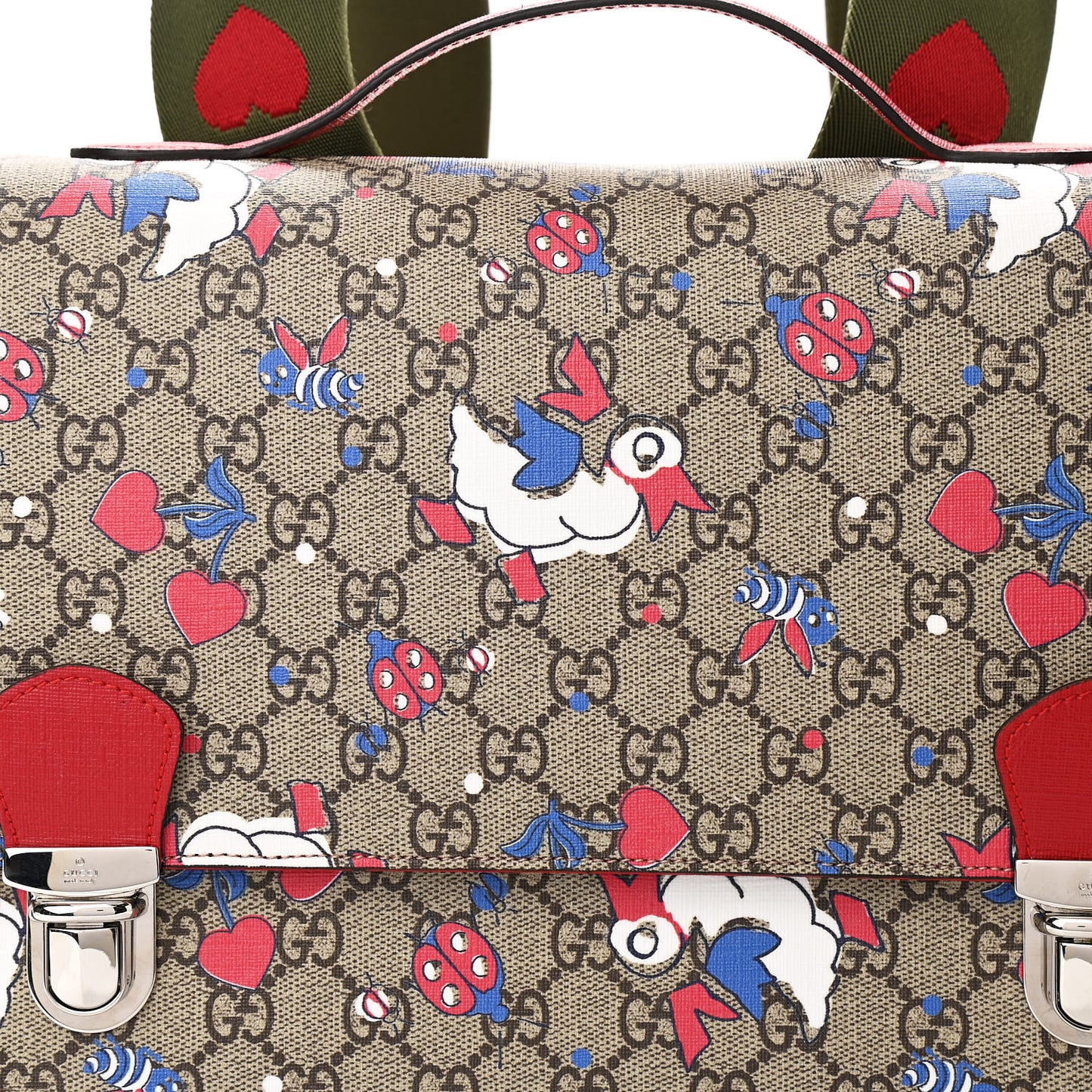 GG Supreme Monogram Ducks Childrens Backpack Red