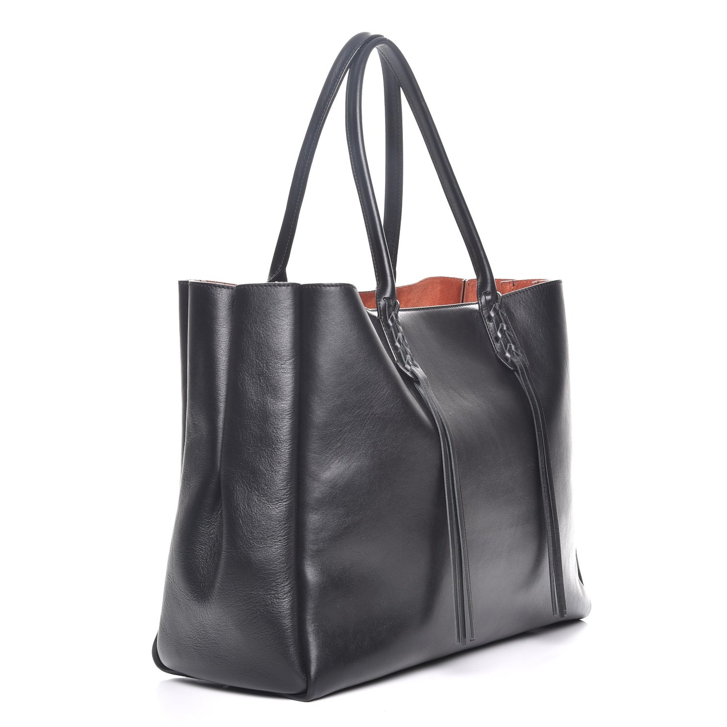 Smooth Calfskin Medium Fringe Shopper Tote Black