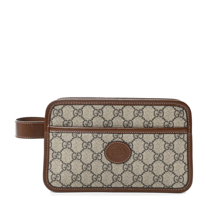Gucci GG Supreme Monogram Textured Calfskin Retro Interlocking G Travel Pouch Beige Ebony Brown Sugar 1 of 11