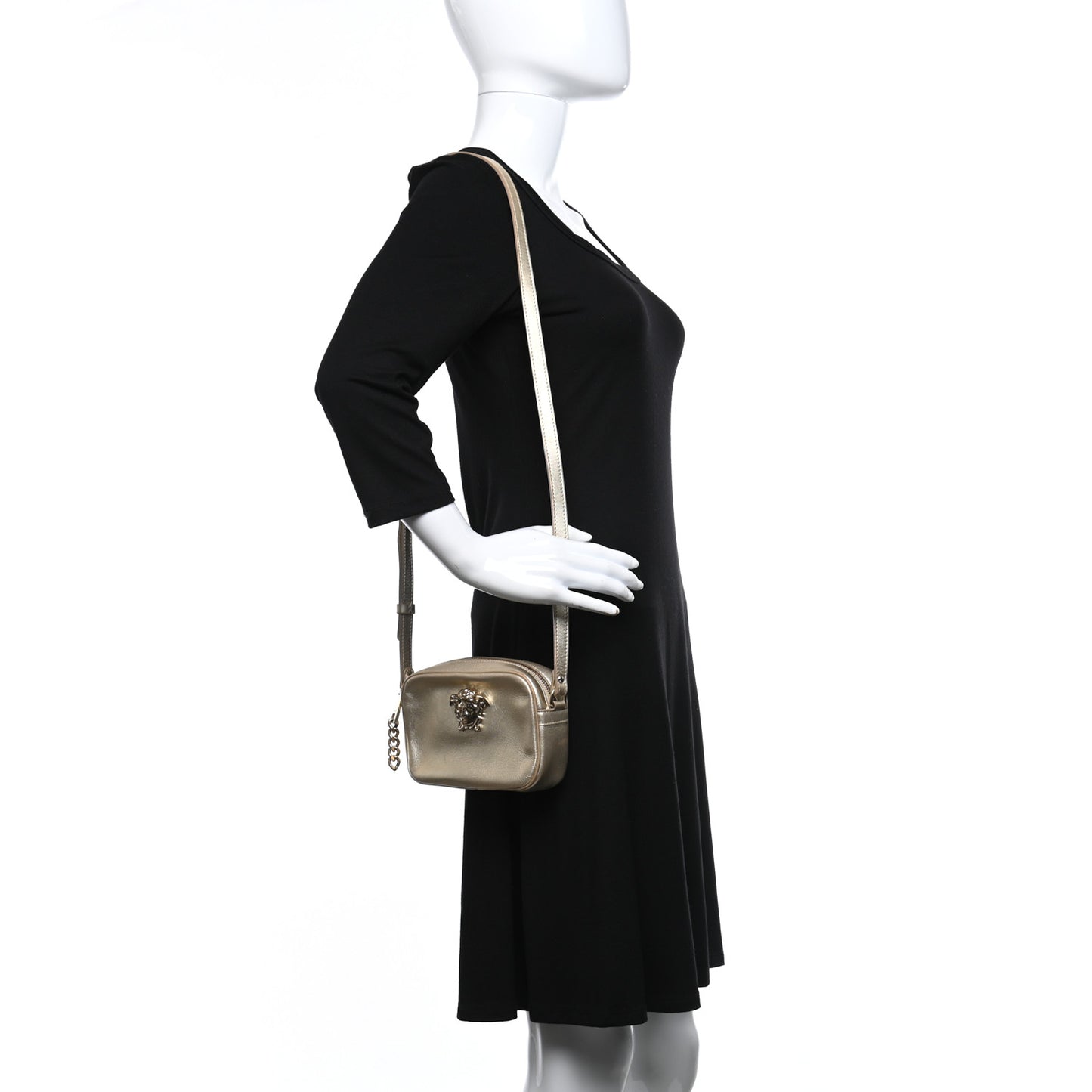 Grained Calfskin Palazzo Medusa Camera Bag Gold