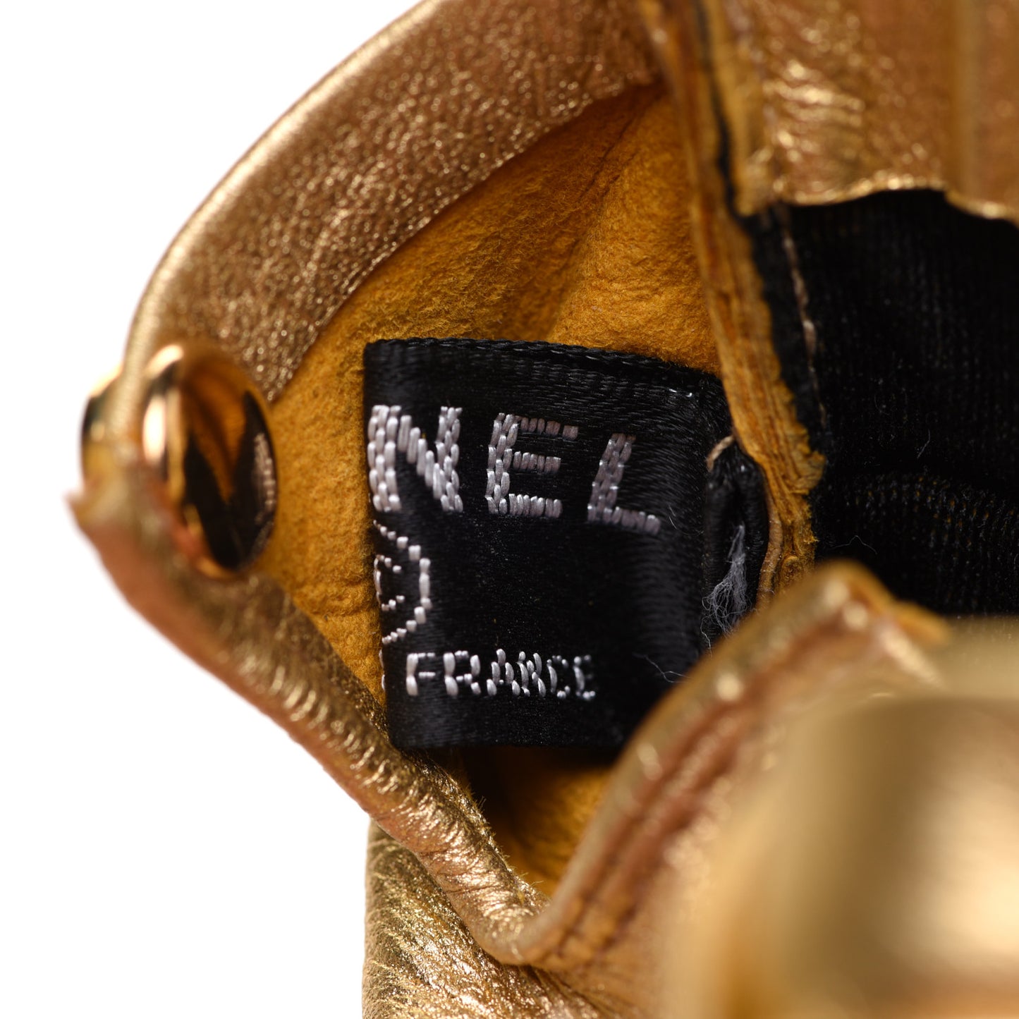 Metallic Lambskin Scarab Fingerless Gloves 7.5 Gold
