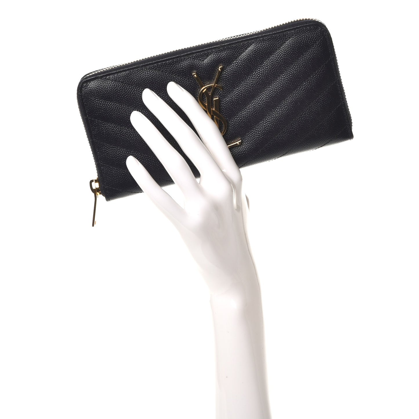 Grain De Poudre Matelasse Chevron Monogram Zip Around Wallet Deep Marine