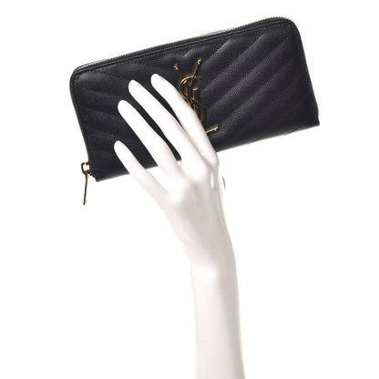 Saint Laurent Grain De Poudre Matelasse Chevron Monogram Zip Around Wallet Deep Marine 2 of 9