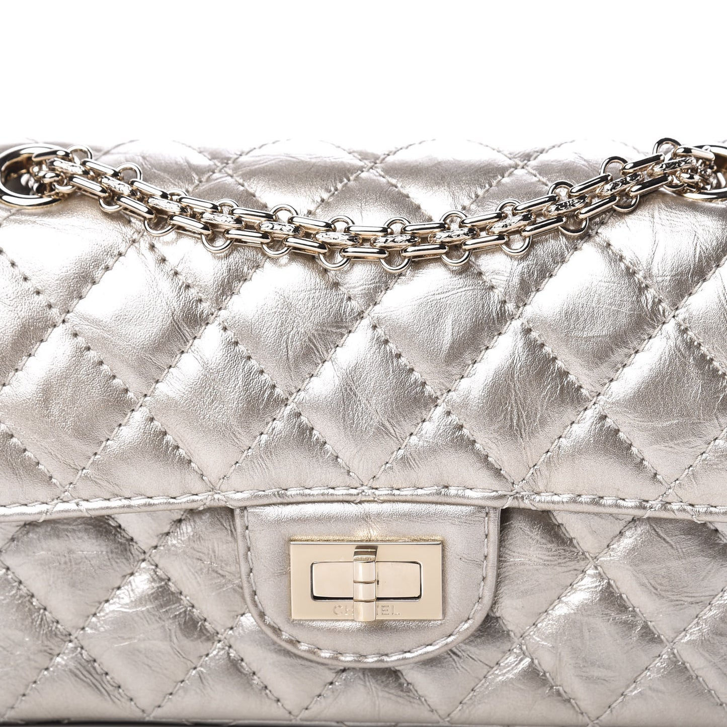 Aged Calfskin Quilted 2.55 Reissue Mini Flap Silver