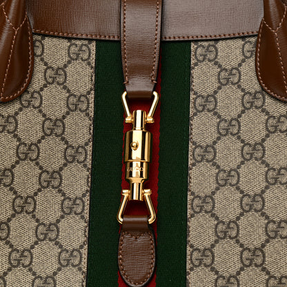 Gucci GG Supreme Monogram Azalea Calfskin Web Large Jackie 1961 Tote Beige Ebony Brown Sugar 9 of 16