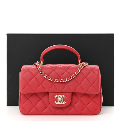Chanel Lambskin Quilted Mini Top Handle Rectangular Flap Red 11 of 11