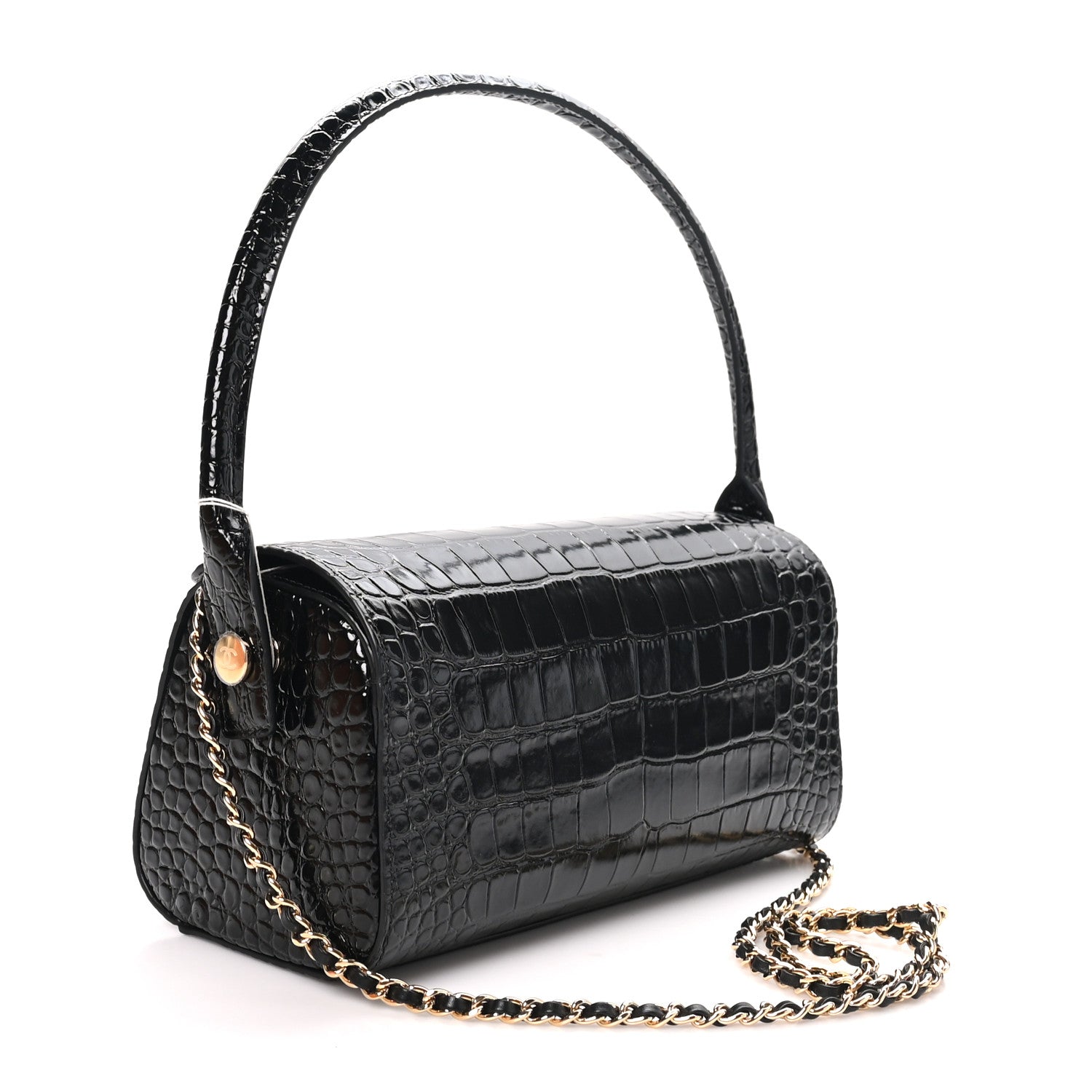 Chanel Calfskin Crocodile Embossed Turn Around Clutch With Chain Black 2 of 10