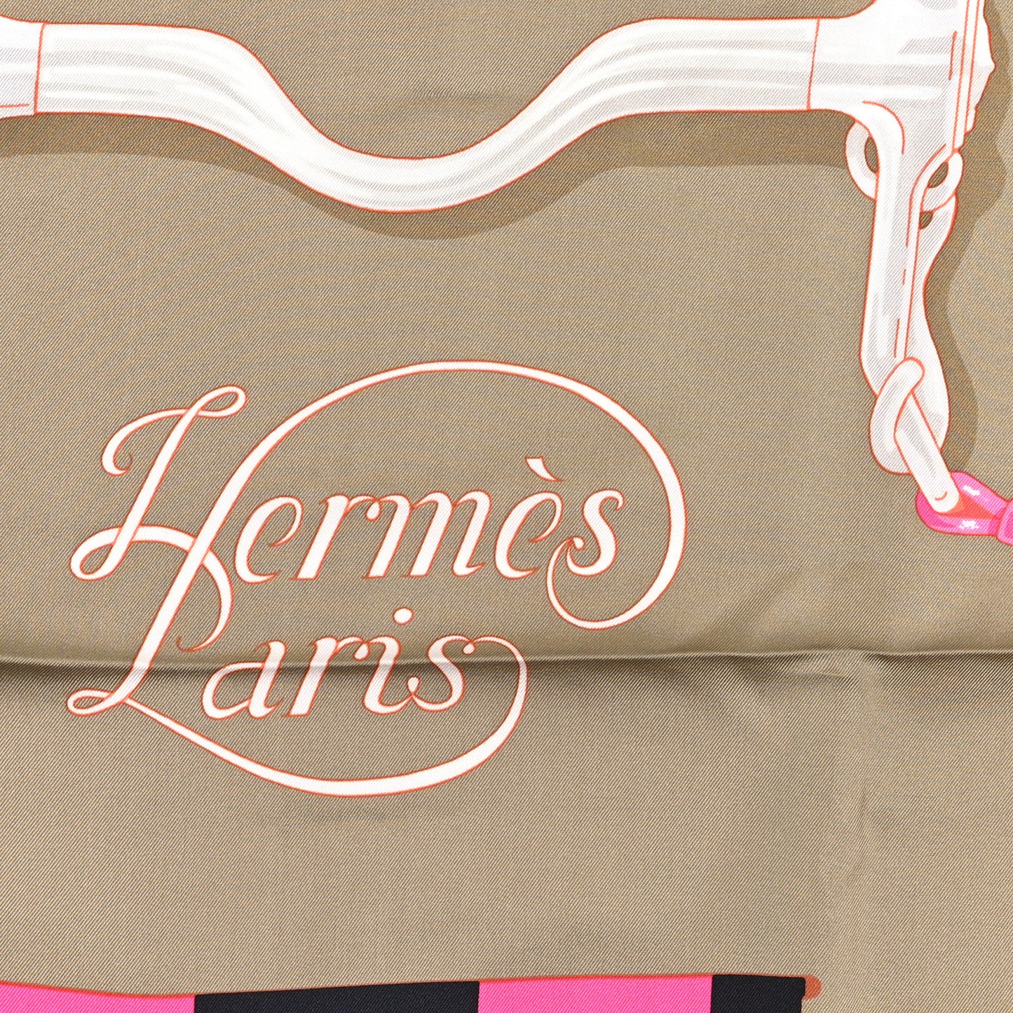 Silk Grand Manege Detail Scarf 90 Beige Jaune Vif Rose Vif