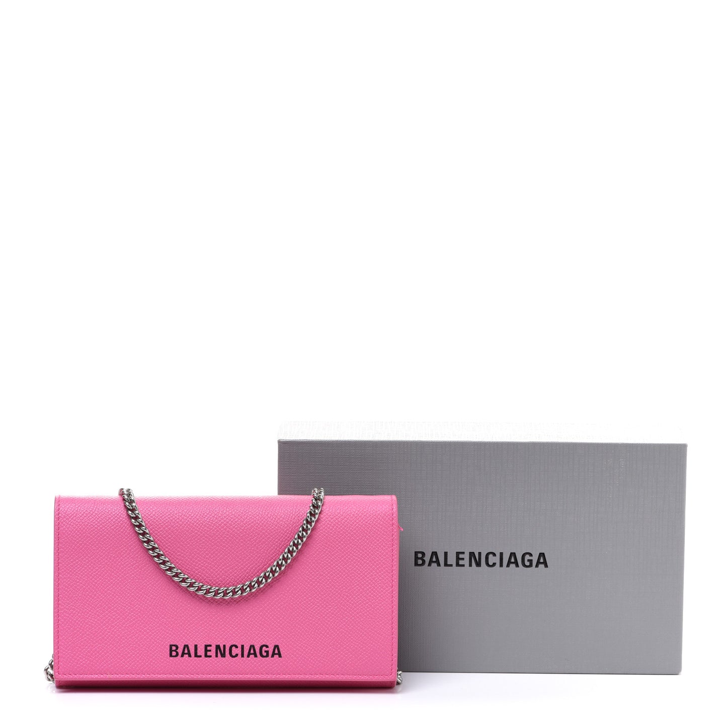 Signature Grained Calfskin Logo Ville Wallet on Chain Bubble Gum Black