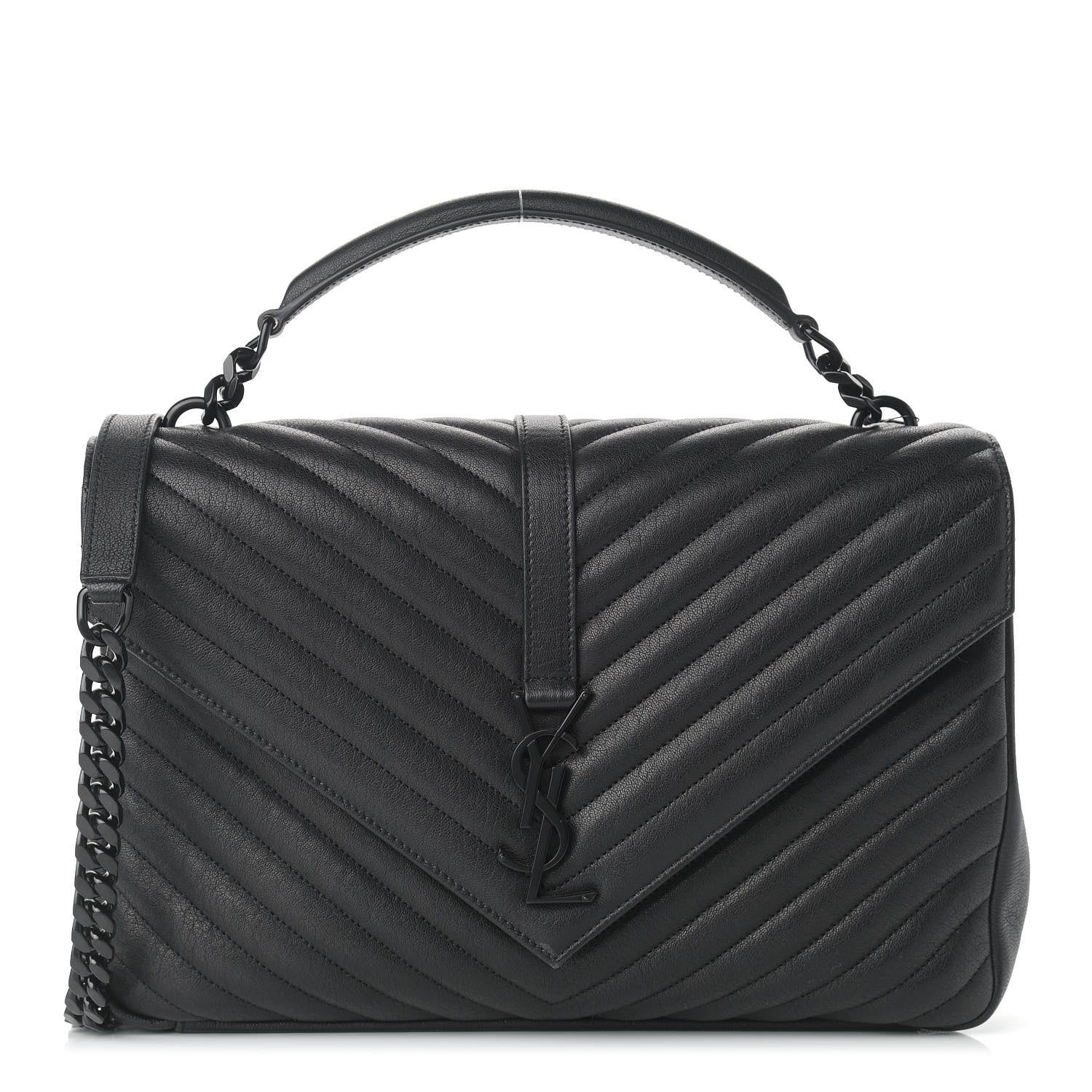 Saint Laurent Sheepskin Matelasse Chevron Monogram Large College SatchelaSheepskin Matelasse Chevron Monogram Monochrome Large College Satchel Black 1 of 12
