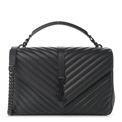 Saint Laurent Sheepskin Matelasse Chevron Monogram Large College SatchelaSheepskin Matelasse Chevron Monogram Monochrome Large College Satchel Black 1 of 12
