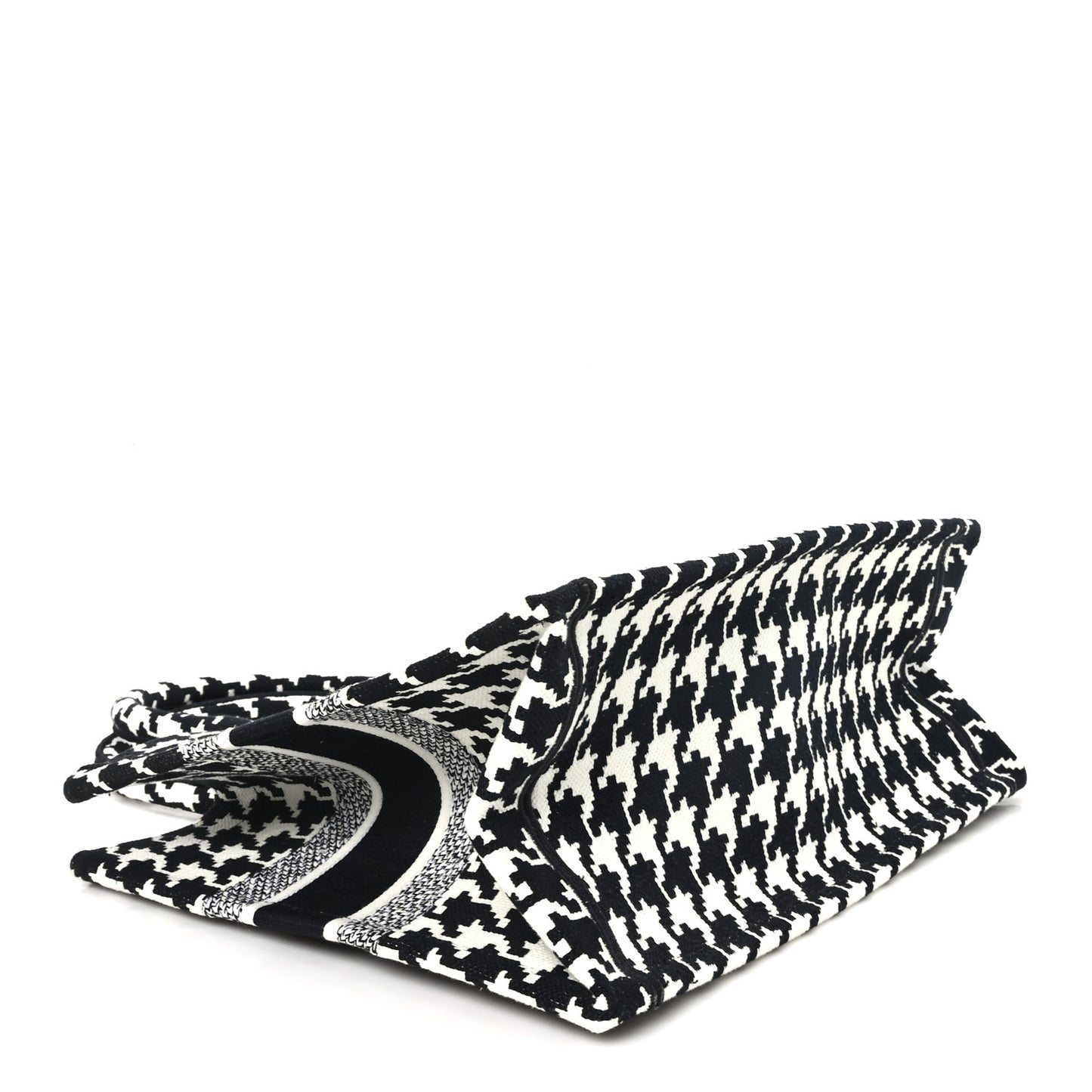 Canvas Macro Houndstooth Embroidered Medium Book Tote Black White