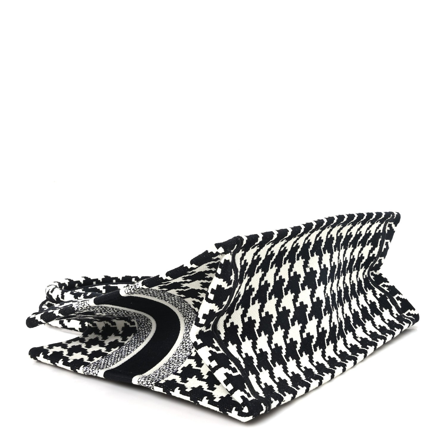 Christian Dior Canvas Macro Houndstooth Embroidered Medium Book Tote Black White 4 of 11