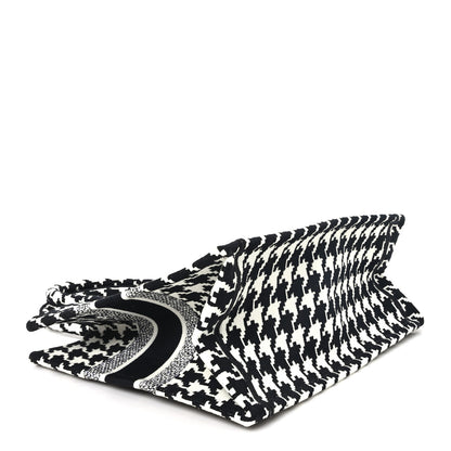 Christian Dior Canvas Macro Houndstooth Embroidered Medium Book Tote Black White 4 of 11