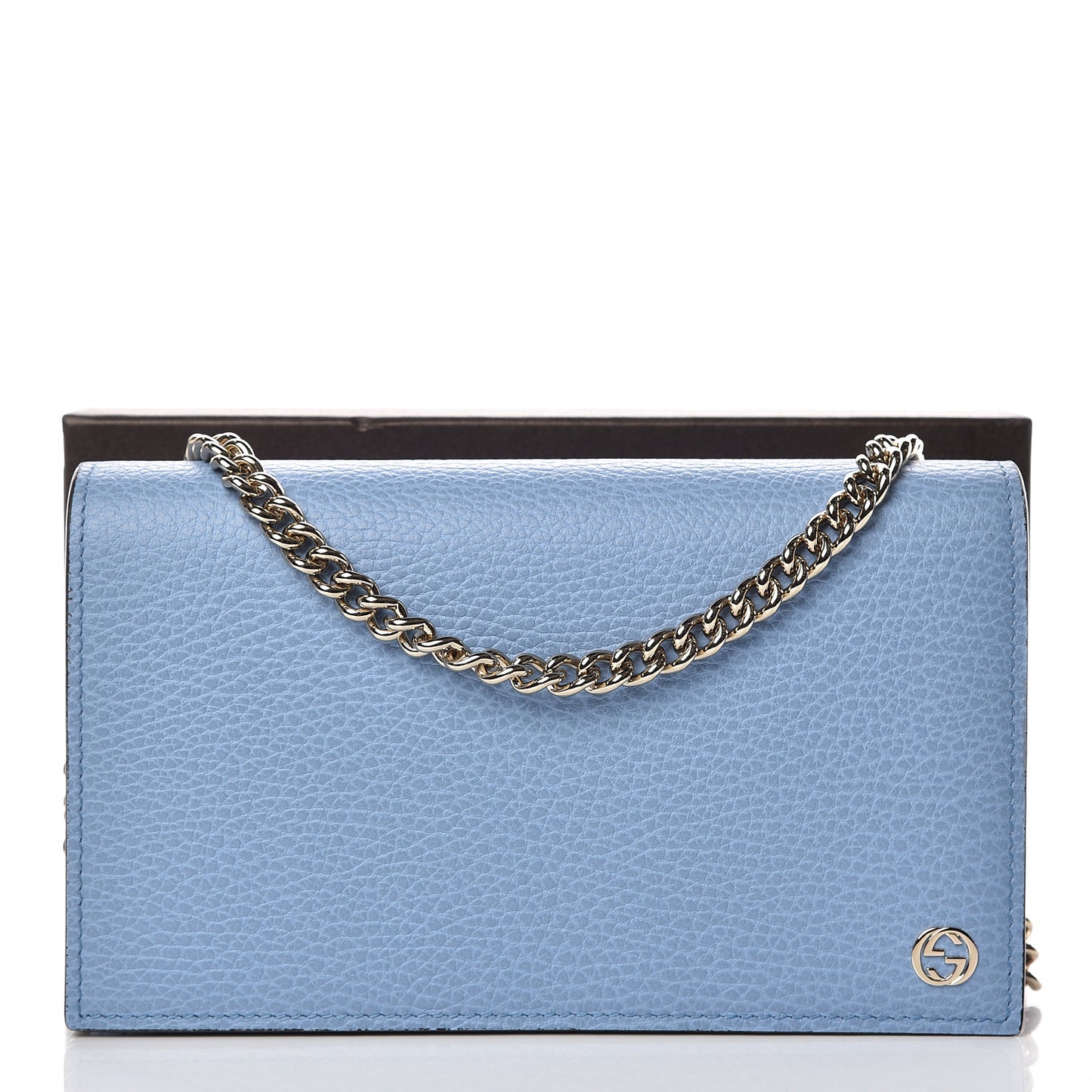 Dollar Calfskin Medium Betty Chain Wallet Mineral Blue