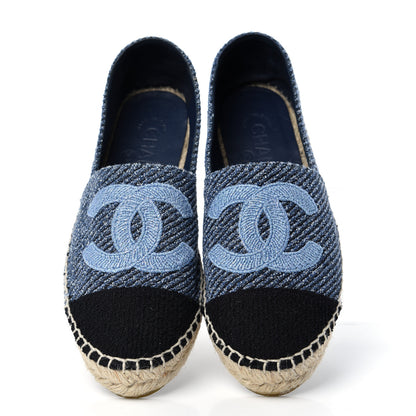 Chanel Cotton Tweed CC Espadrilles 36 Blue Ecru Black 5 of 11