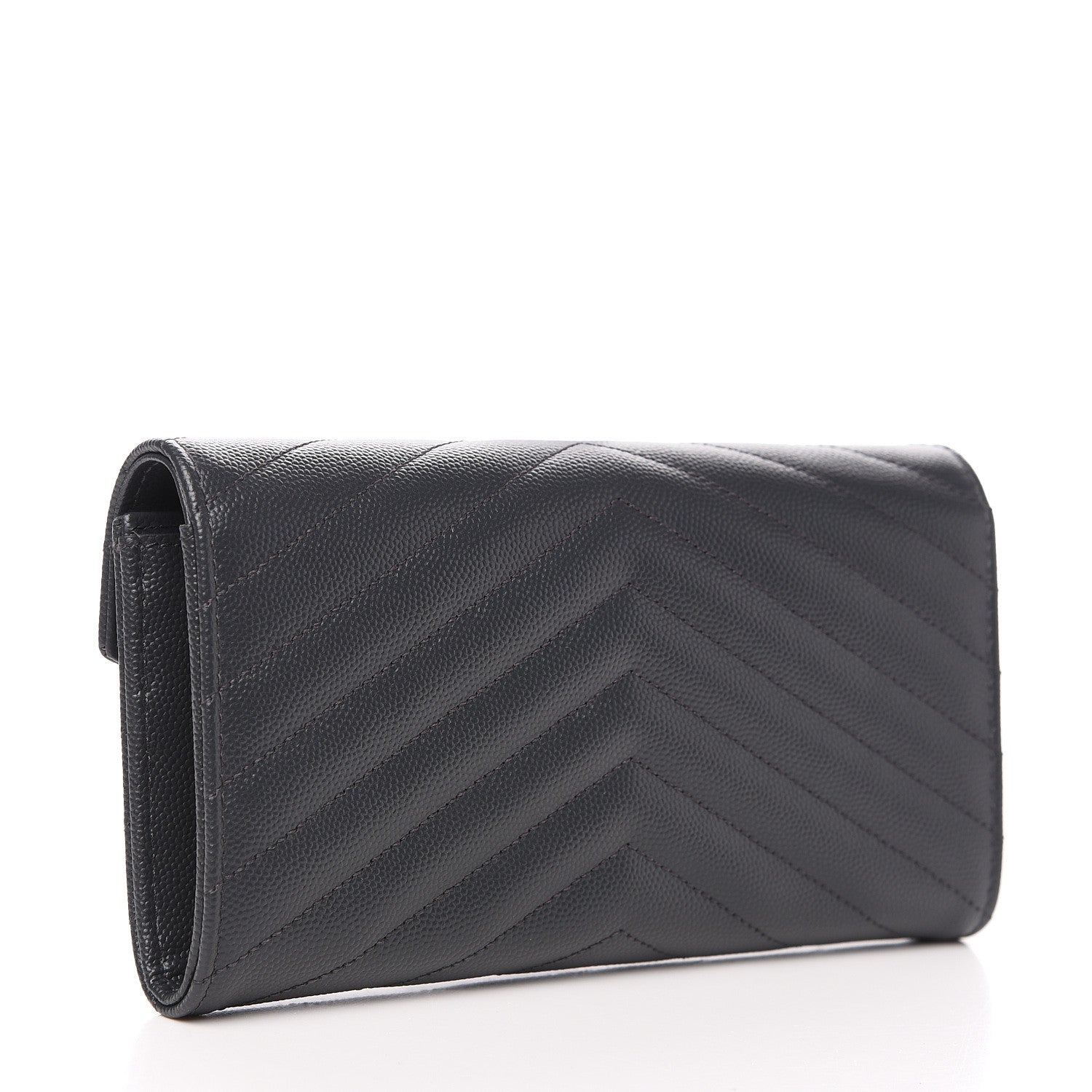 Saint Laurent Grain De Poudre Matelasse Chevron Monogram Flap Wallet Dark Smog 2 of 6
