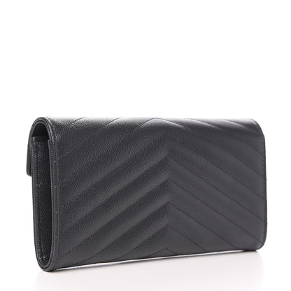 Saint Laurent Grain De Poudre Matelasse Chevron Monogram Flap Wallet Dark Smog 2 of 6