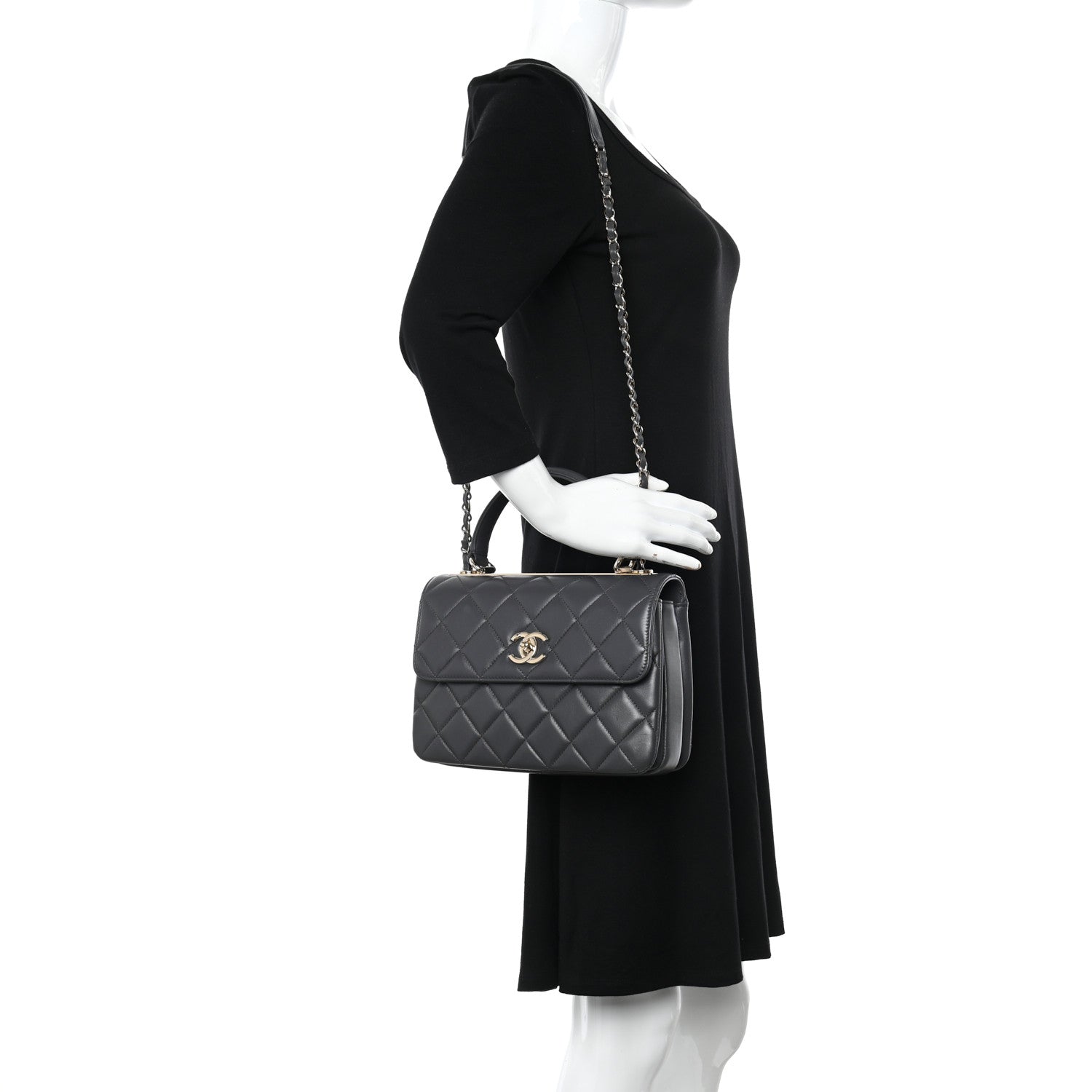 Chanel Lambskin Quilted Small Trendy CC Dual Handle Flap Bag Dark Grey 2 of 11