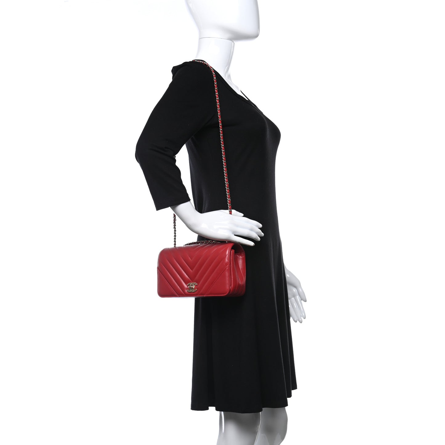 Calfskin Chevron Quilted Mini Statement Flap Red