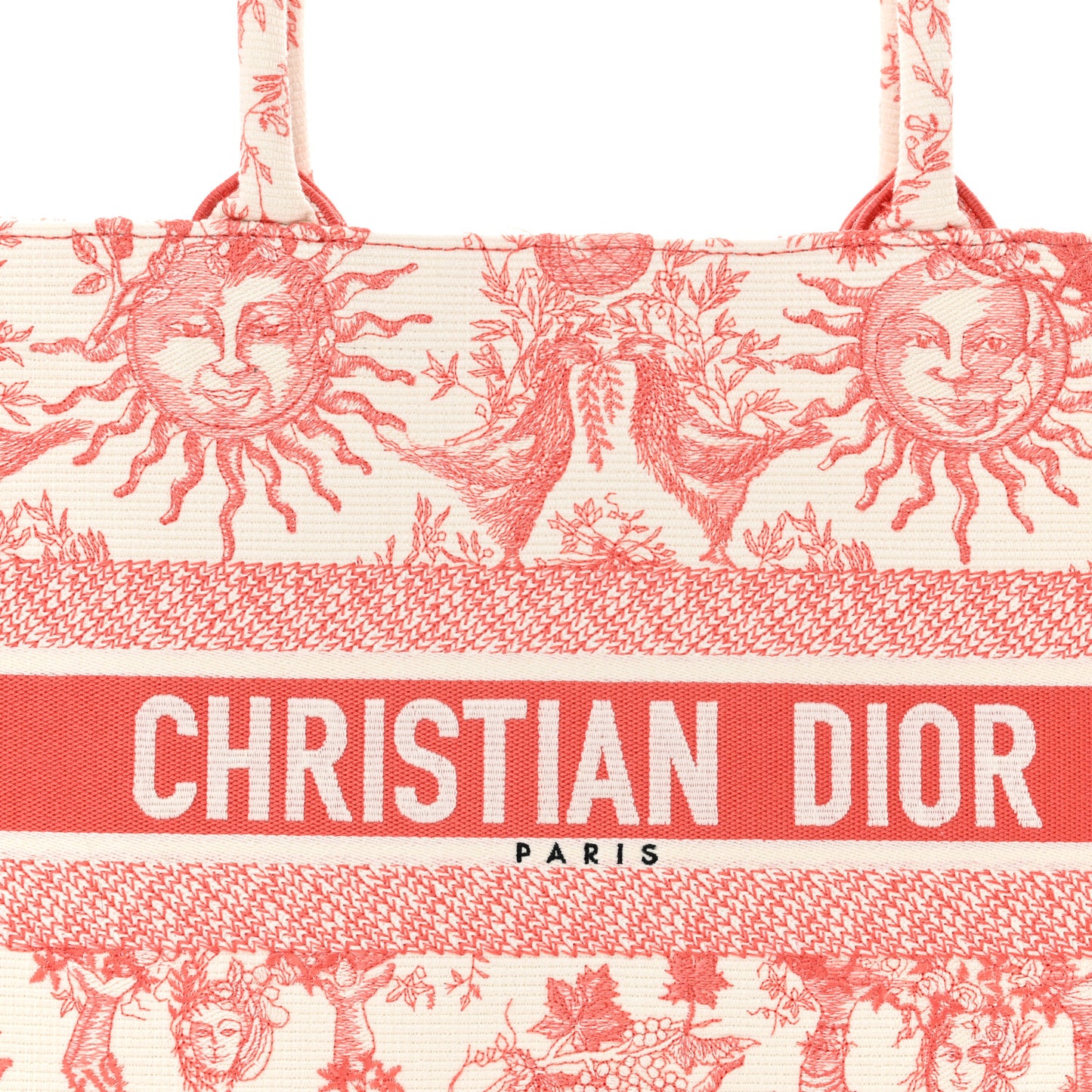Canvas Embroidered Medium Toile De Jouy Soleil Book Tote Coral