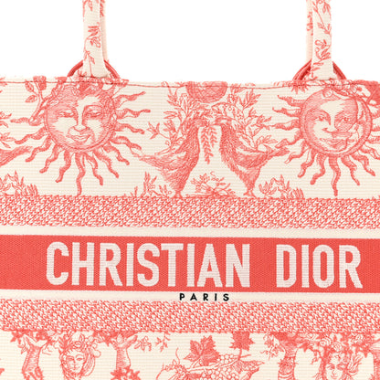 Christian Dior Canvas Embroidered Medium Toile De Jouy Soleil Book Tote Coral 8 of 11