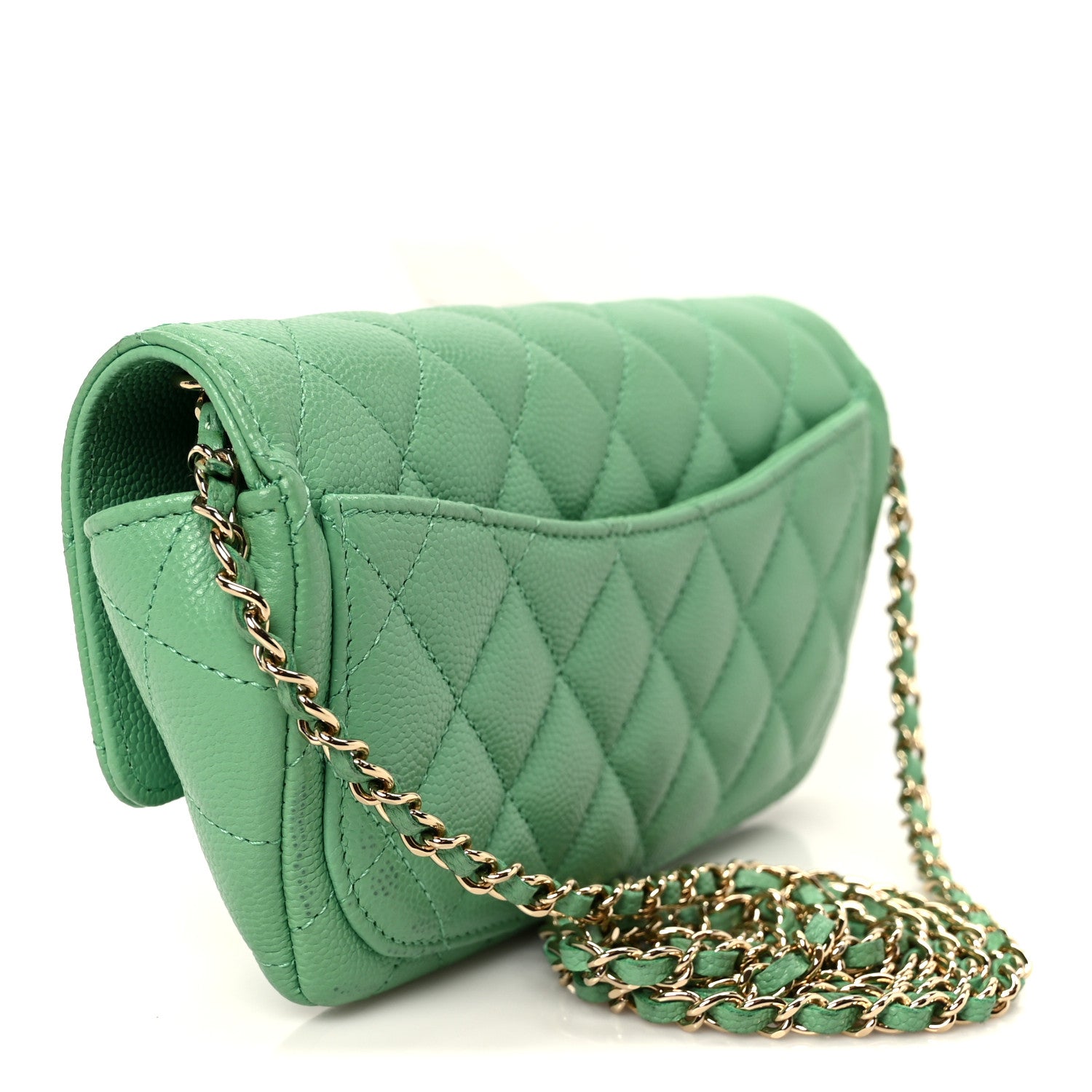 Chanel Caviar Quilted Flap Phone Holder With Chain Green 3 of 12