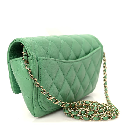 Chanel Caviar Quilted Flap Phone Holder With Chain Green 3 of 12