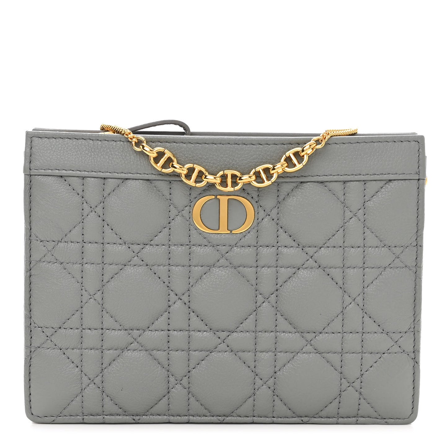 Calfskin Cannage Caro Zipped Pouch With Chain Grey