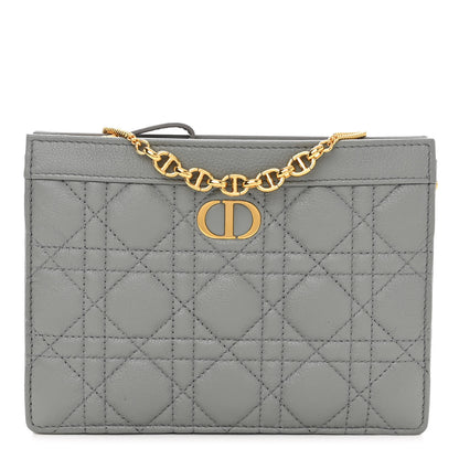 Christian Dior Calfskin Cannage Caro Zipped Pouch With Chain Grey 1 of 12