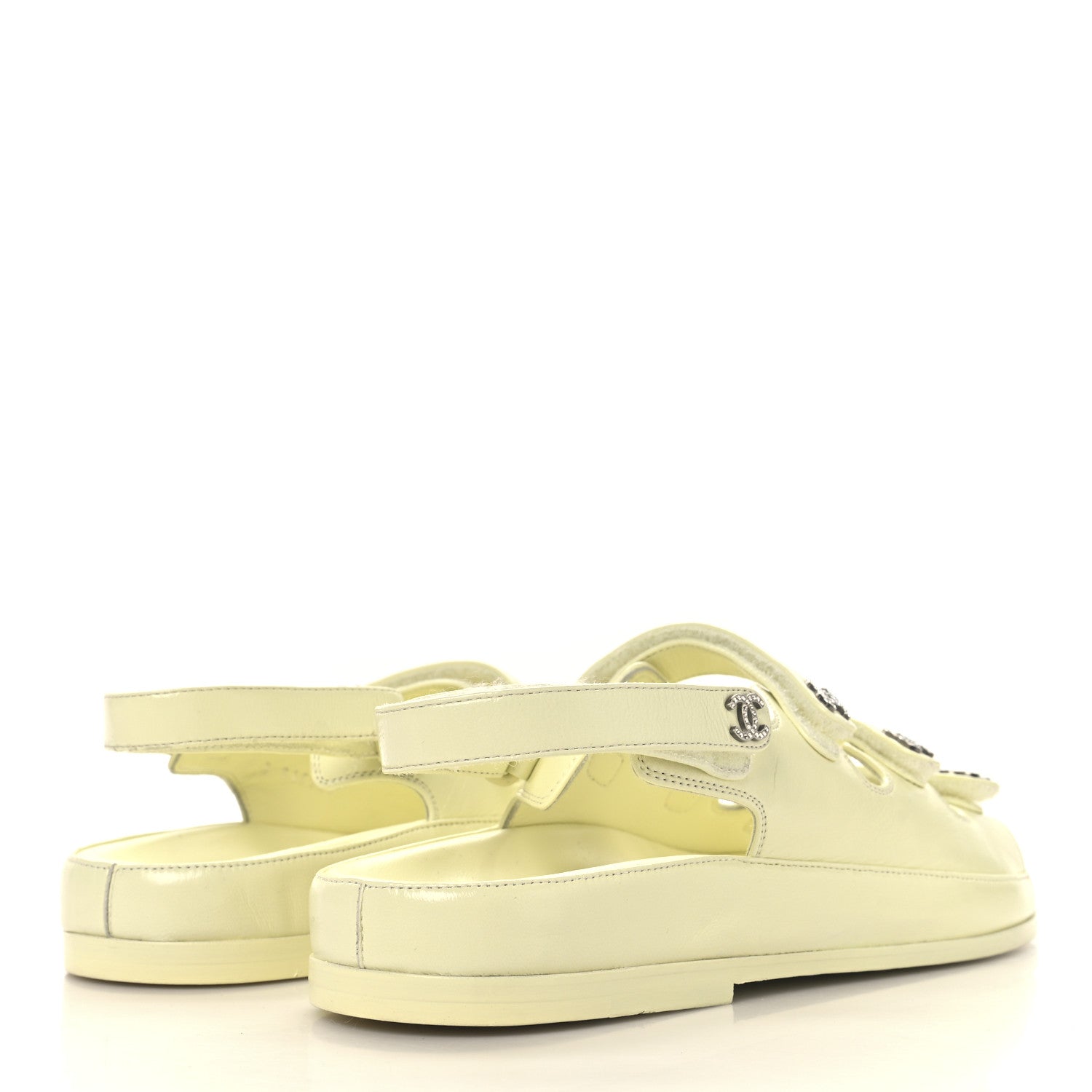 Chanel Lambskin Crystal CC Velcro Dad Sandals 39.5 Light Yellow 5 of 10