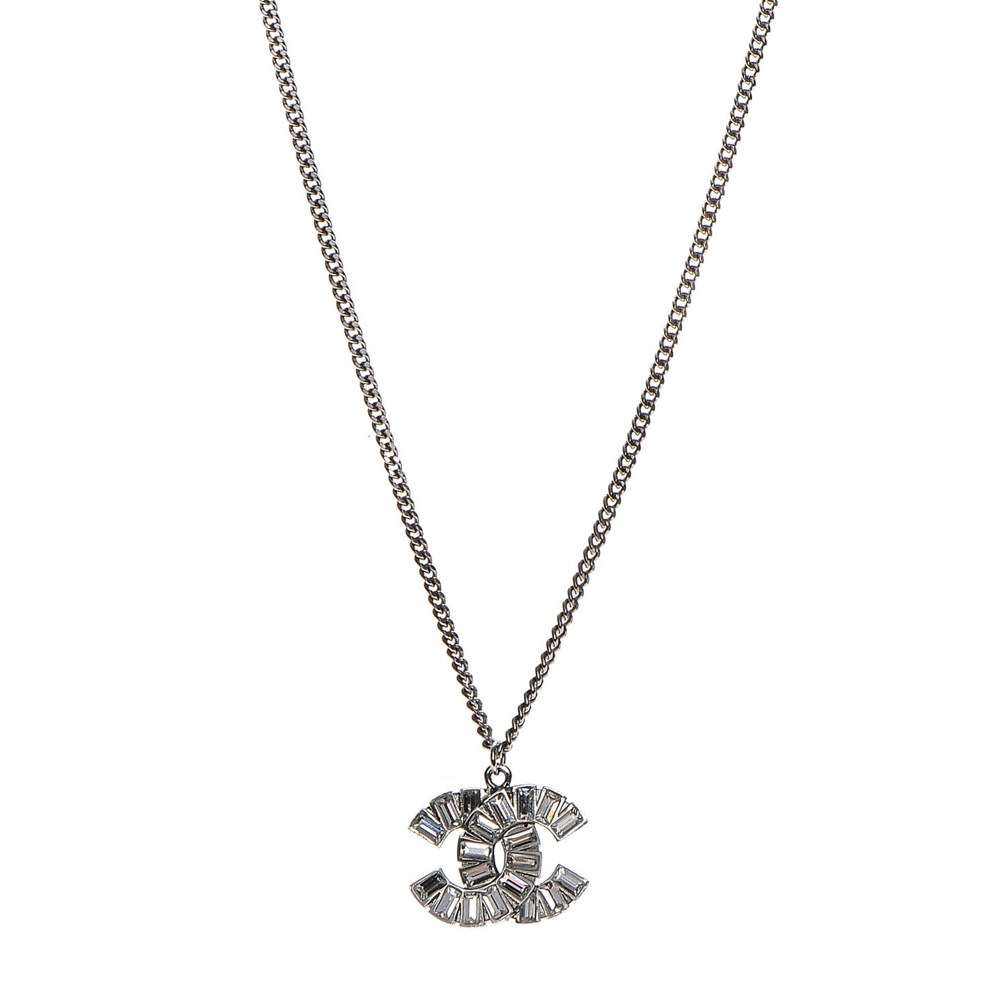 Baguette Crystal Large CC Necklace Silver