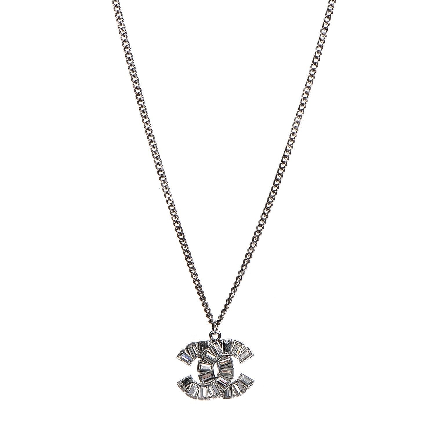Chanel Baguette Crystal Large CC Necklace Silver 1 of 6