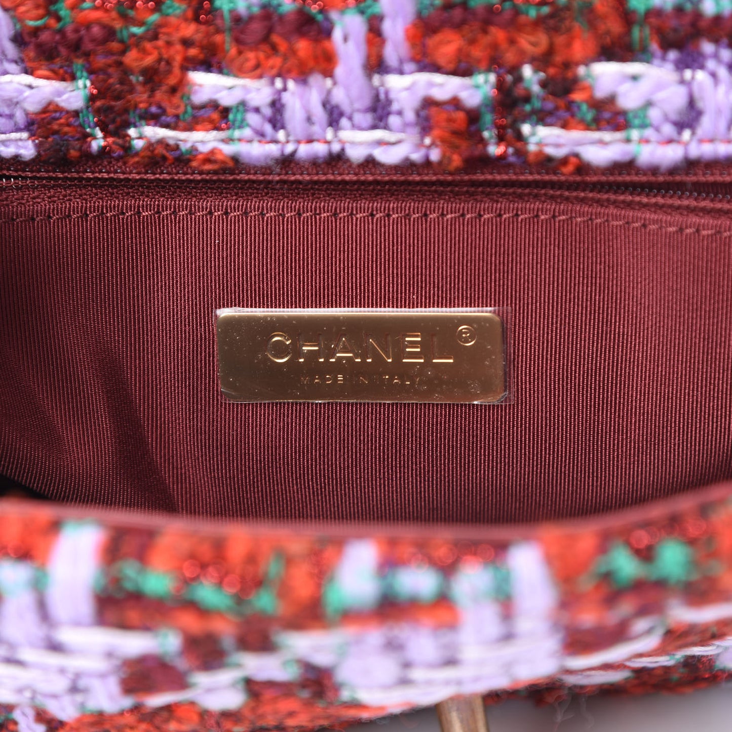 Tweed Quilted Large Chanel 19 Flap Red Purple Green