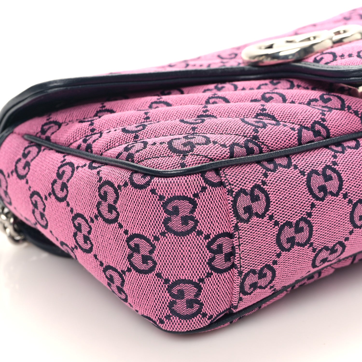 Gucci Monogram Multicolor Matelasse Diagonal Small GG Marmont Shoulder Bag Pink Blue 8 of 9