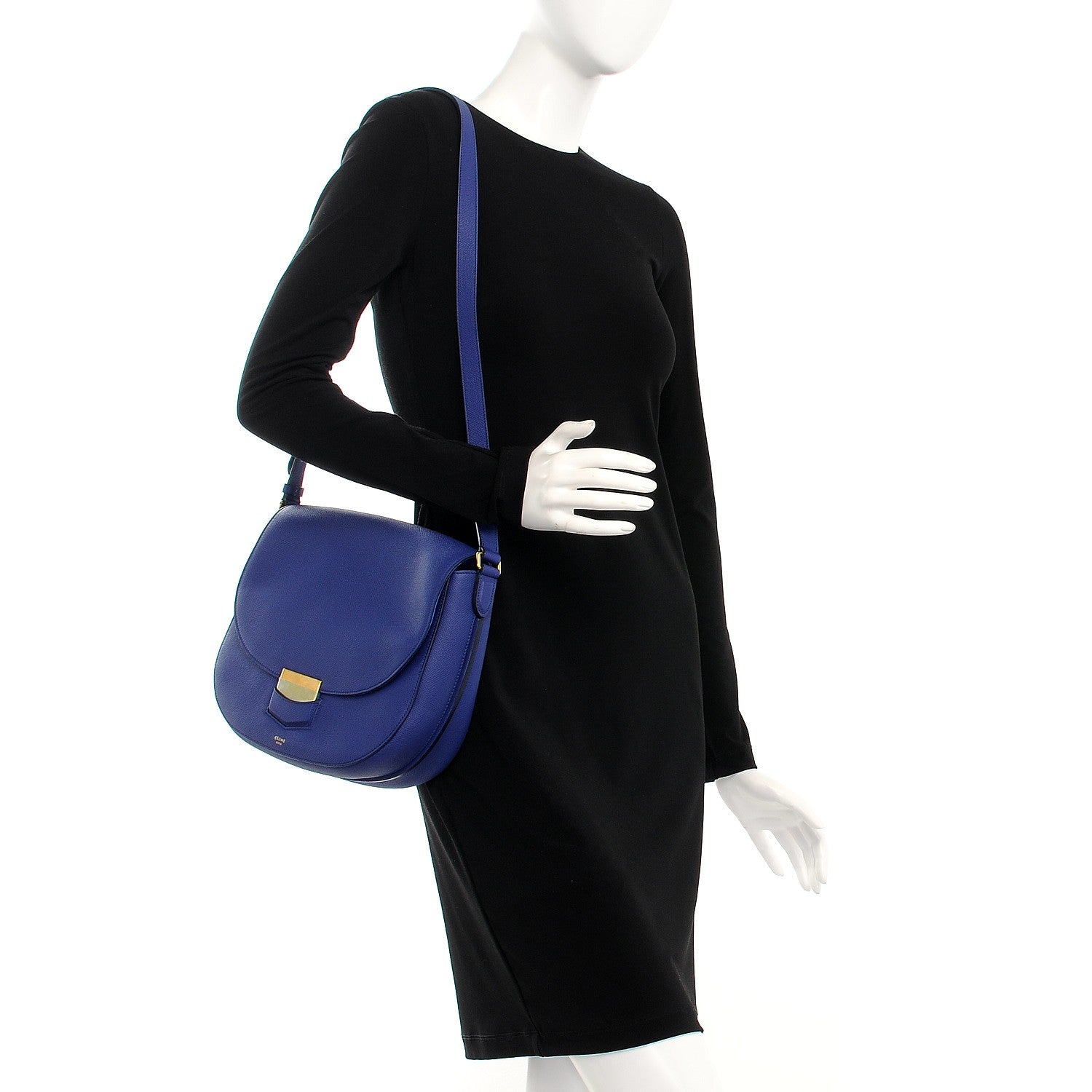 Celine Grained Calfskin Medium Trotteur Indigo 2 of 7