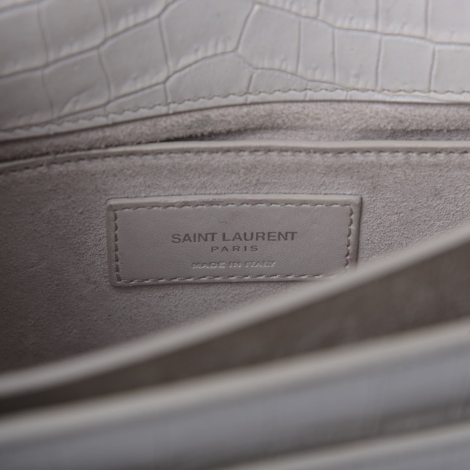 Saint Laurent Calfskin Crocodile Embossed Medium Monogram Sunset Blanc Vintage 8 of 13