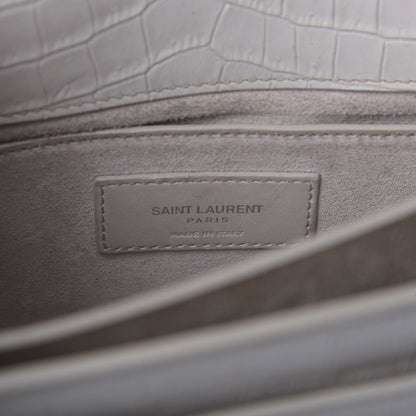Saint Laurent Calfskin Crocodile Embossed Medium Monogram Sunset Blanc Vintage 8 of 13