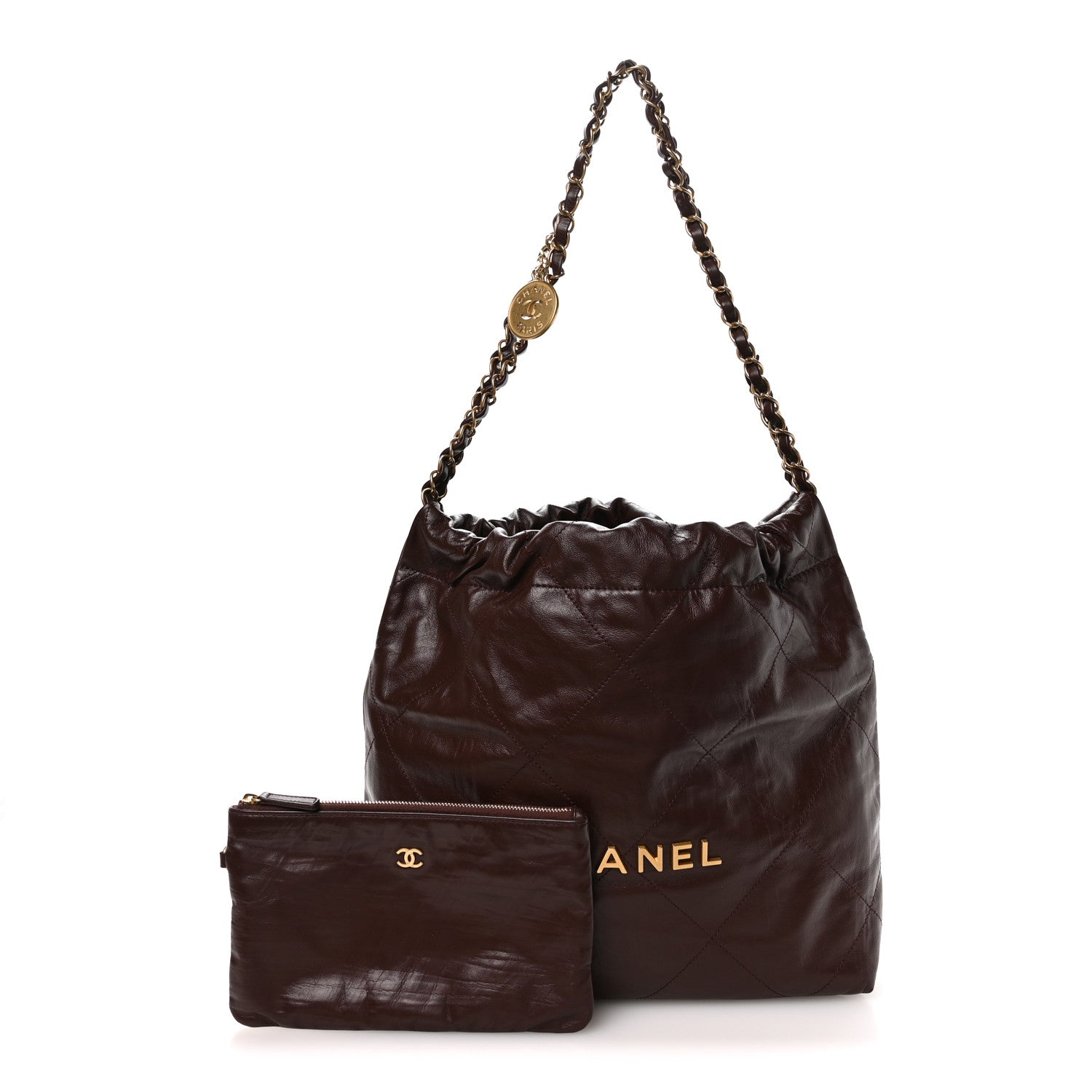 Chanel Shiny Calfskin Quilted Small Chanel 22 Dark Brown 3 of 11