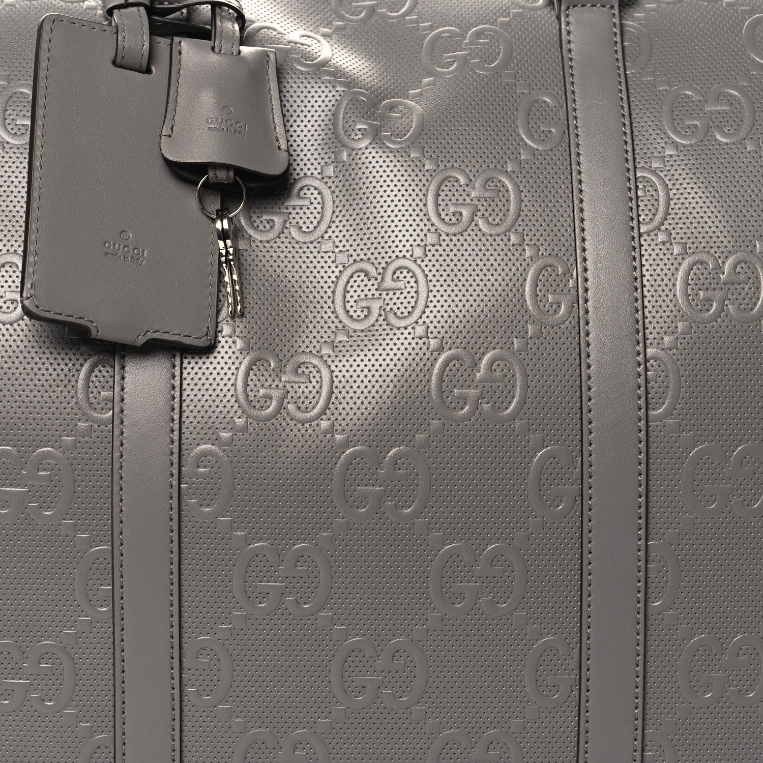 Gucci Calfskin GG Tennis Embossed Duffle Bag Grey 7 of 12
